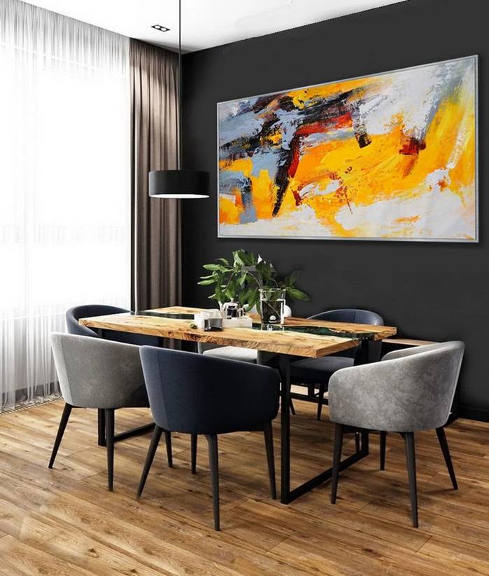 White Handmade Painting Gray Yellow Abstract Canvas Wall Art 6JDWJ